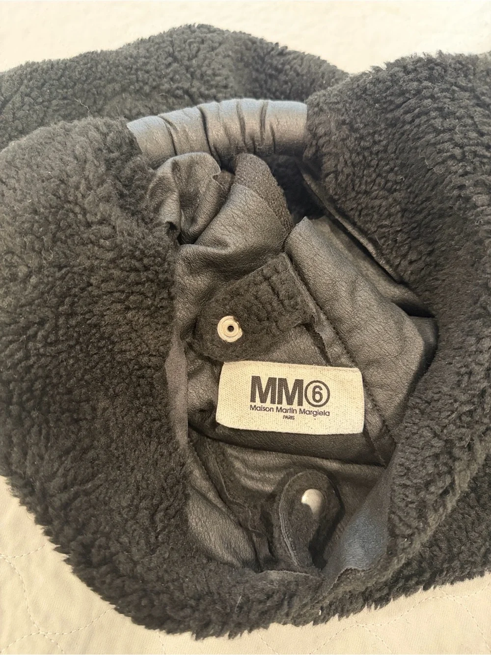 MM6 Maison Margiela Japanese Faux Shearling Tote Bag Black Large Unisex Auth‎